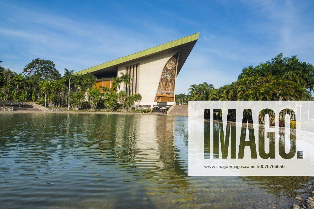 National Parliament reflecting in the water, Port Moresby, Papua New Guinea, Pacific