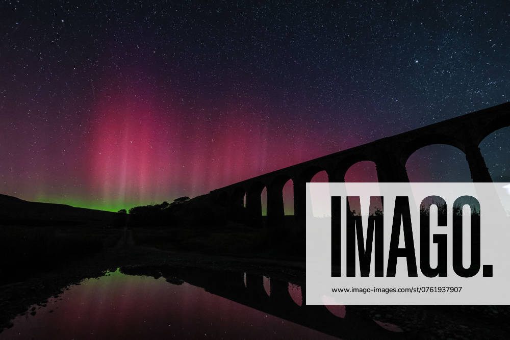 Northern Lights Ribblehead Viaduct North Yorkshire Northern Lights also know as the Aurora Borealis shine across Ribblehead Viaduct, Ribblehead, United Kingdom, 13th September 2024 (Photo by Mark Cosgrove News Images) Ribblehead Ribblehead Viaduct North Yorkshire United Kingdom