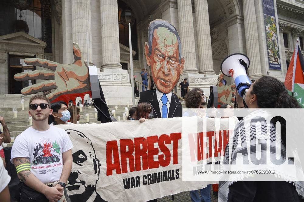 Protesters rally against Israel in New York Protesters rally against Israeli Prime Minister Benjamin Netanyahu in front of the New York Public Library in New York on Sept. 26, 2024, ahead of his address at the U.N. General Assembly in New York expected on Sept. 27. A14AA0003501277P
