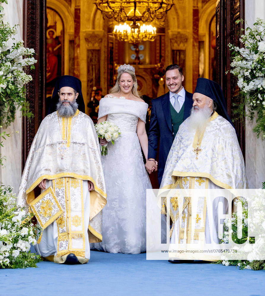 Greece Wedding of Princess Theodora and lawyer Matthew Kumar leaving the Metropolitan Cathedral of Athens. Â
