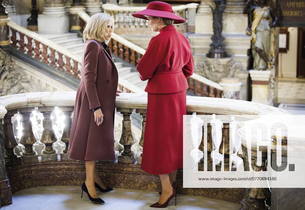 State Visit of King Philippe and Queen Mathilde to France (Day 1) PARIS, FRANCE - OCTOBER 14 : French First Lady Brigitte Macron and Queen Mathilde of Belgium pictured during a visit to the Opera National de Paris, on the first day of the official state visit of the Belgian royal couple to France on October 14, 2024 in Paris, France, 14 10 2024 Paris France