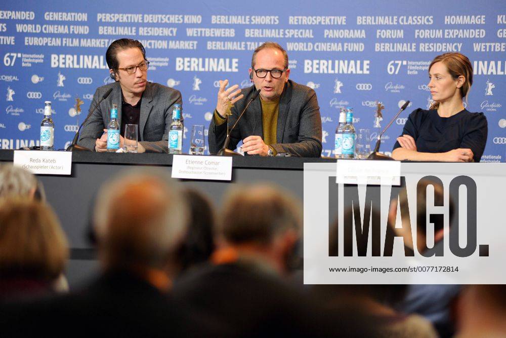 Schauspieler Reda Kateb, Regisseur Etienne Comar und Schauspielerin Cecile de France während der Pressekonferenz zum Film DJANGO anlässlich der 67. Berlinale snapshot-photography K.M.Krause