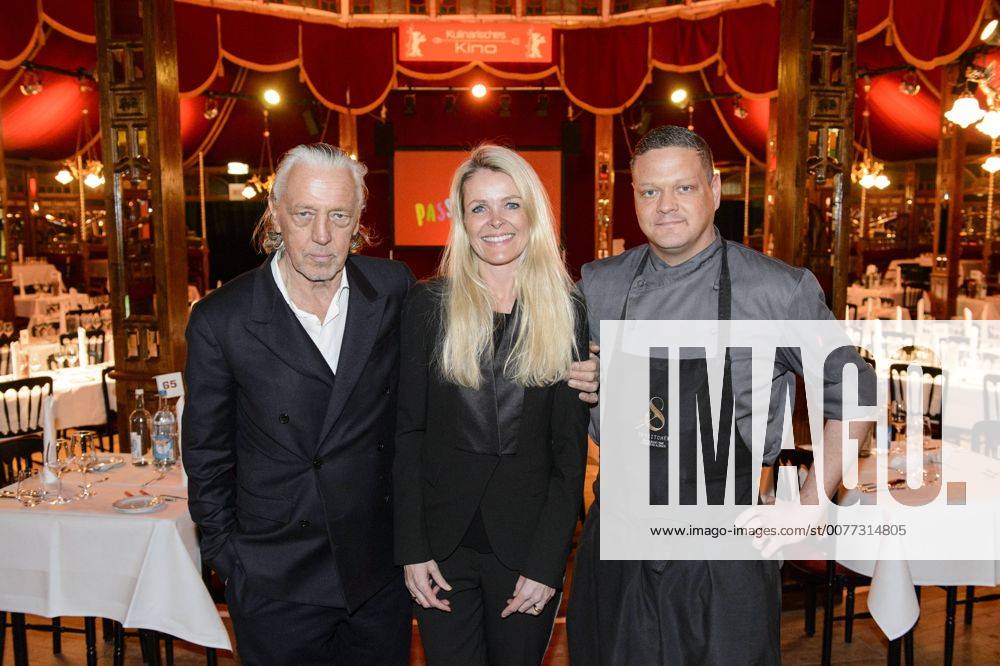 Der Barkeeper Charles Schumann (Karl Georg Schuhmann), Regisseurin Marieke Schroeder und Sternenkoch Alexander Koppe (Skykitchen Berlin) beim Kulinarischen Kino der Berlinale am 13.02.2017