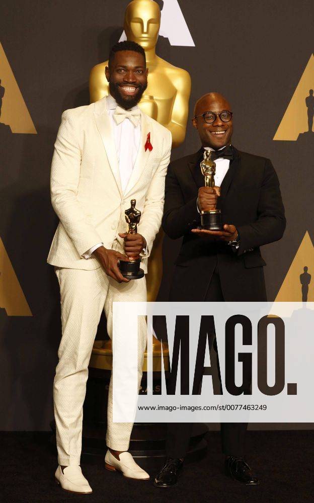 Film director Barry Jenkins (R) and screen writer Tarell Alvin McCraney hold the Oscar for Best Adapted Screenplay and Best Picture for Moonlight in the press room during the 89th annual Academy Awards ceremony at the Dolby Theatre in Hollywood, California, USA, 26 February 2017. The Oscars are presented for outstanding individual or collective efforts in 24 categories in filmmaking. Press Room - 89th Academy Awards !ACHTUNG: NUR REDAKTIONELLE NUTZUNG!