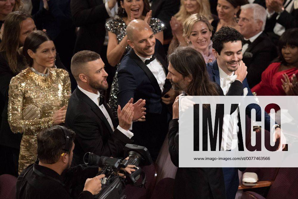 Feb 26, 2017 - Hollywood, California, U.S - LINUS SANDGREN embraces DAMIEN CHAZELLE as he accepts the Oscar® for Achievement in cinematography, for work on La La Land during the live ABC Telecast of The 89th Oscars® at the Dolby® Theatre in Hollywood, CA on Sunday, February 26, 2017. Hollywood U.S - ZUMAz03_ 20170226_sho_z03_562