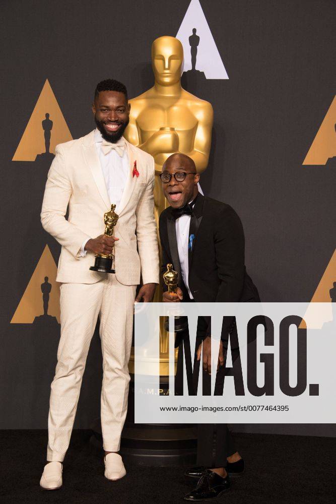 Feb 26, 2017 - Hollywood, California, U.S - BARRY JENKINS and TARELL ALVIN MCCRANEY poses backstage with the Oscar for Adapted screenplay, for work on Moonlightâ during the live ABC Telecast of The 89th Oscars at the Dolby Theatre in Hollywood, CA on Sunday, February 26, 2017. Hollywood U.S. - ZUMAz03_ 20170226_sho_z03_624