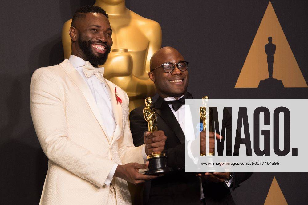 Feb 26, 2017 - Hollywood, California, U.S - BARRY JENKINS and TARELL ALVIN MCCRANEY poses backstage with the Oscar for Adapted screenplay, for work on Moonlightâ during the live ABC Telecast of The 89th Oscars at the Dolby Theatre in Hollywood. Hollywood U.S. - ZUMAz03_ 20170226_sho_z03_626