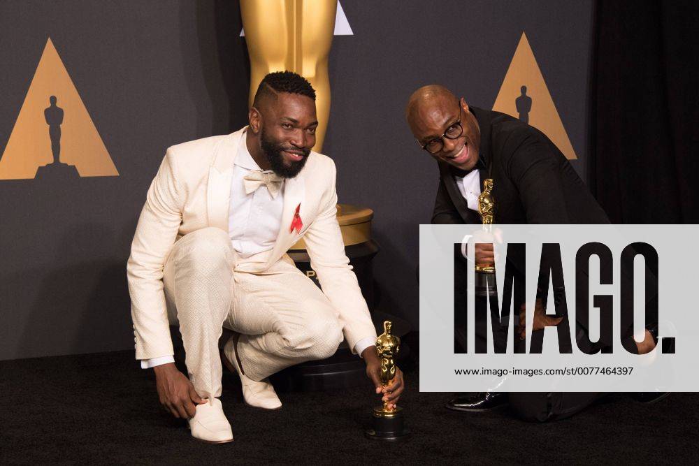 Feb 26, 2017 - Hollywood, California, U.S - BARRY JENKINS and TARELL ALVIN MCCRANEY poses backstage with the Oscar for Adapted screenplay, for work on Moonlightâ during the live ABC Telecast of The 89th Oscars at the Dolby Theatre in Hollywood, CA on Sunday, February 26, 2017. Hollywood U.S. - ZUMAz03_ 20170226_sho_z03_625