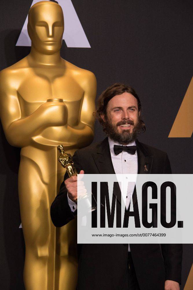 Feb 26, 2017 - Hollywood, California, U.S - CASEY AFFLECK poses backstage with the Oscar for Performance by an actor in a Leading role, for work on Manchester by the Seaâ during the live ABC Telecast of The 89th Oscars at the Dolby Theatre in Hollywood, CA on Sunday, February 26, 2017. Hollywood U.S. - ZUMAz03_ 20170226_sho_z03_623
