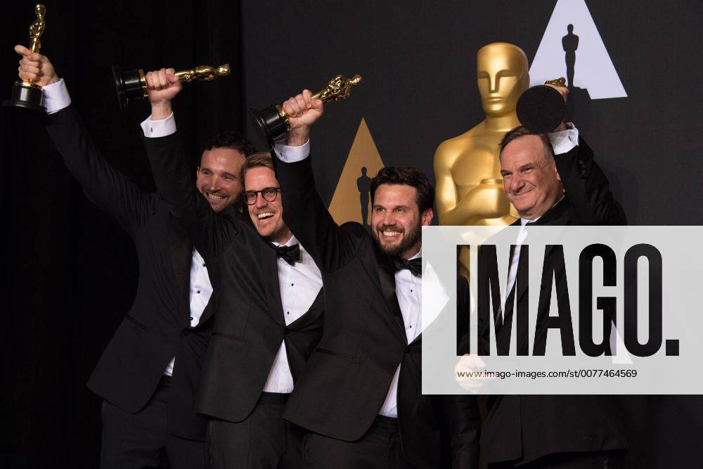 Feb 26, 2017 - Hollywood, California, U.S - Dan Lemmon, Andrew R. Jones, Adam Valdez and Robert Legato pose backstage with the Oscar for Achievement in visual effects, for work on The Jungle Bookâ during the live ABC Telecast of The 89th Oscars at the Dolby Theatre in Hollywood, CA on Sunday, February 26, 2017. Hollywood U.S. - ZUMAz03_ 20170226_sho_z03_599
