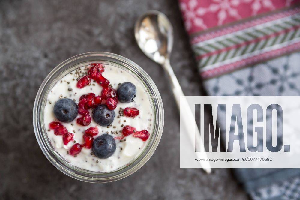 Fresh yogurt with blueberries, pomegranate seeds and chia SARF03124