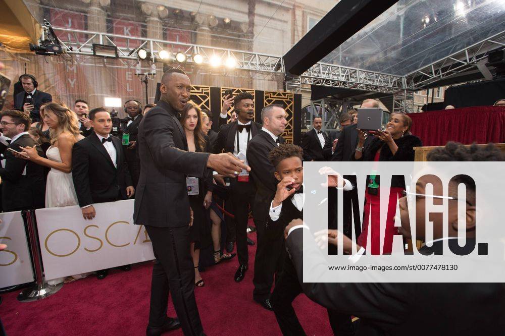 Feb 26, 2017 - Hollywood, California, U.S. - ALEX R. HIBBERT; Oscar nominee MAHERSHALA ALI, and JADEN PINER arrive on the red carpet of The 89th Oscars at the Dolby Theatre in Hollywood, CA on Sunday, February 26, 2017. Hollywood U.S. - ZUMAz03_ 20170226_sho_z03_836