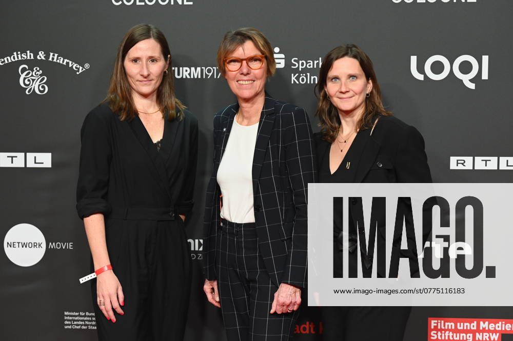 Award winners Sina Tonk and Nastassja Wachsmuth and presenter and laudator Bettina Böttinger m pose before the presentation of the NRW Media Award for Development Commitment at the Film Festival Cologne 2024, FFCGN, in the Cologne Filmpalast