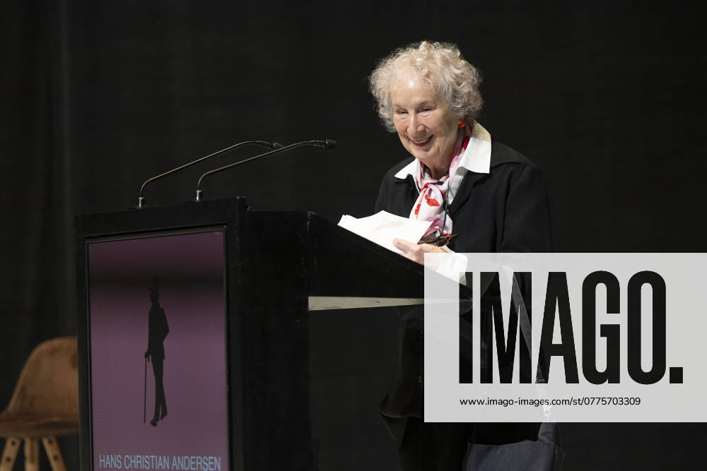 The Canadian author Margaret Atwood gives a speech after recieving the H C Andersen Literature Prize 2024 at the concert hall Odeon in Odense on Sunday, October 27, 2024 The prize is awarded to Margaret Atwood for her use of myths, fairy tales, and fantastic and speculative narratives to illuminate contemporary poli