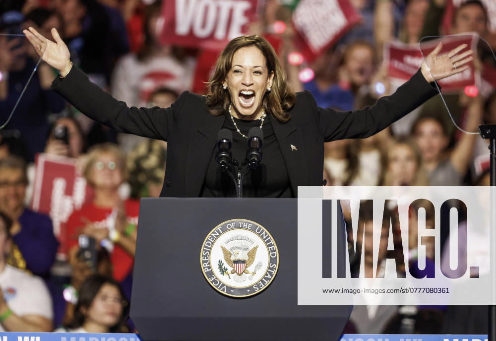 Vice president and Democratic presidential candidate Kamala Harris arrives at a When We Vote We Win rally at Veterans Memorial Coliseum at Alliant Energy Center in Madison, Wisconsin on Wednesday, October 30, 2024. Harris is campaigning in swing states as the November 5th election approaches. MAD20241030821 TANNENxMAURY