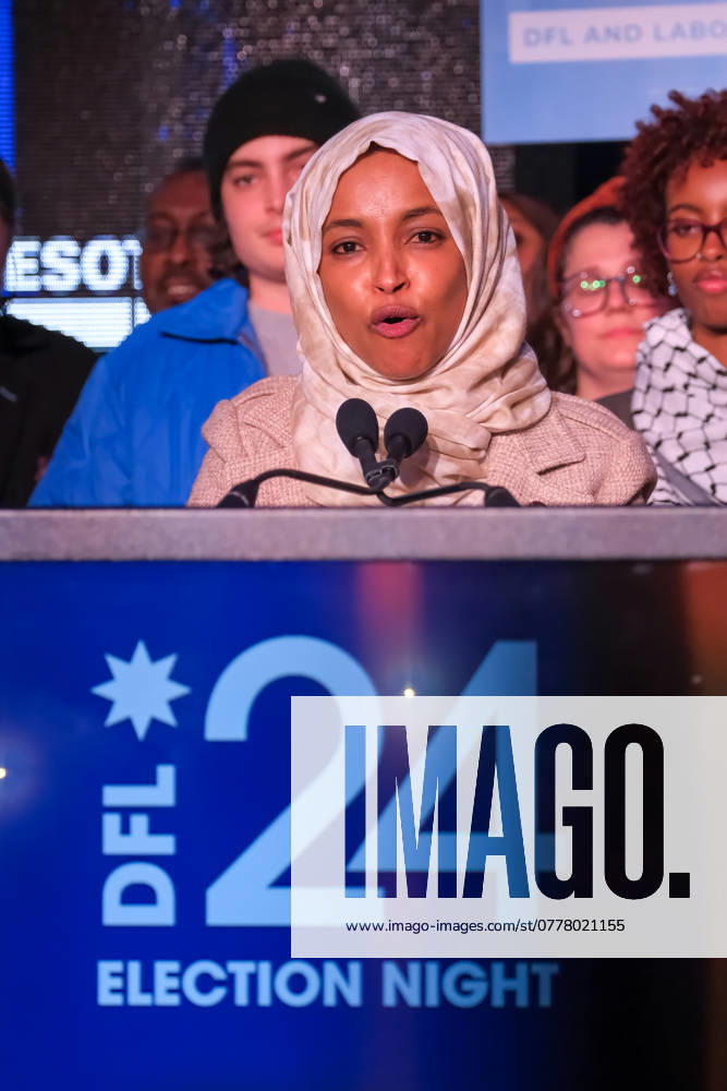 United States Representative Ilhan Omar (D-MN) speaks at the Minnesota DFL Election Night event at the InterContinental Hotel in St. Paul, Minnesota on November 5th, 2024. St. Paul USA - ZUMAg254 20241105_zsp_g254_051