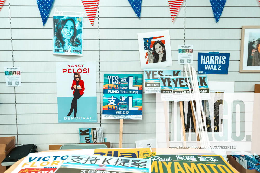 Election campaign signage displayed at the San Francisco Democratic Headquarters in San Francisco. Several Kamala Harris supporters gather at the San Francisco Democratic Headquarters to watch the 2024 Election Results. San Francisco United States - ZUMAs197 20241105_aaa_s197_672