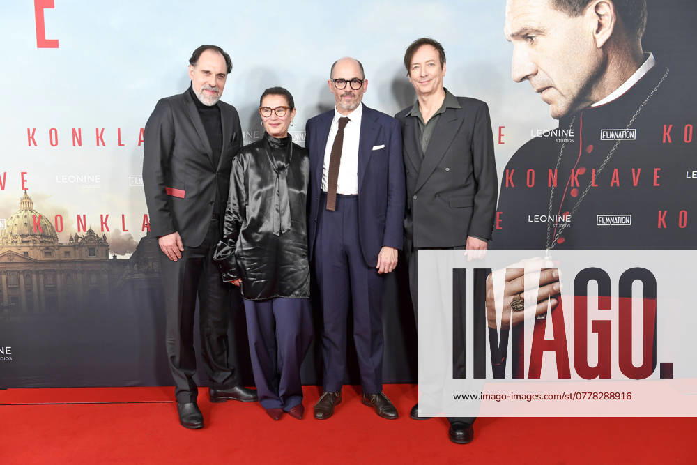 Thomas Loibl, Lisy Christl, Edward Berger and Volker Bertelmann at the KONKLAVE premiere at the Delphi Filmpalast in Berlin on 06 11 2024