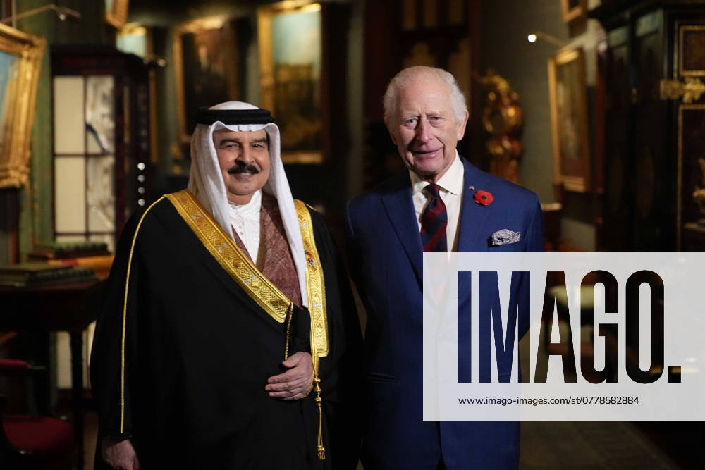King of Bahrain visit to UK King Charles III with King Hamad Bin Isa Al Khalifa, King of the Kingdom of Bahrain, at Windsor Castle, Berkshire, during his visit to the UK to mark the year of his Silver Jubilee. Picture date: Monday November 11, 2024., Credit:Aaron Chown Avalon UK, Windsor