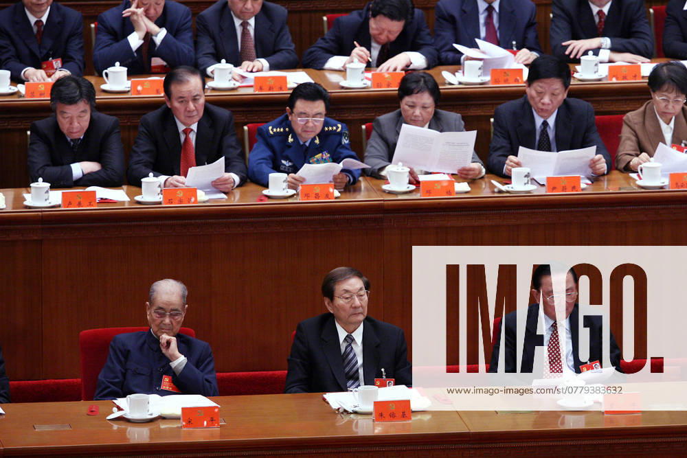 (Front, L-R) Song Ping; Zhu Rongji and Luo Gan during the closing ceremony for 17th Party Congress at the Great Hall of the People in Beijing. Beijing. 21 OCTOBER 2007 BEIJING CHINA