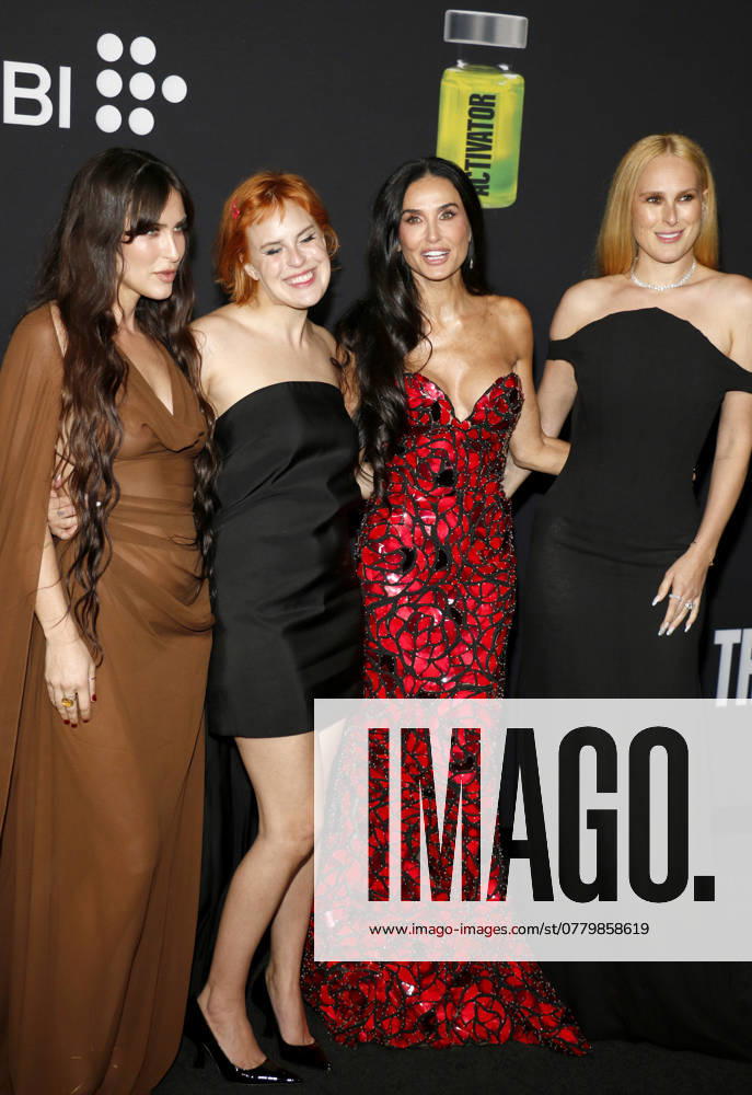 Scout Willis, Tallulah Willis, Demi Moore and Rumer Willis at the Los Angeles premiere of The Substance held at the DGA Theater in Hollywood, USA on September 16, 2024.