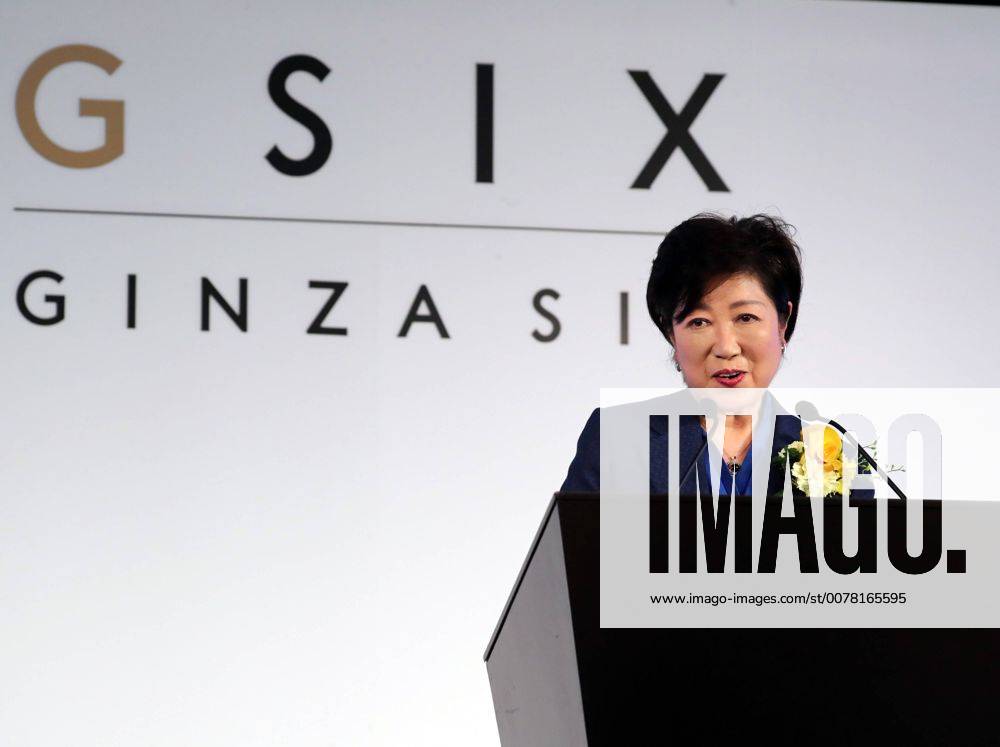 Tokyo, Japan - Tokyo Governor Yuriko Koike delivers a speech at the opening ceremony of Tokyo s new landmark Ginza Six in Tokyo s Ginza fashion district on Monday, April 17, 2017. The new office and shopping mall complex which has 420 fashion brand shops will open on April 20. (lwxa009866)