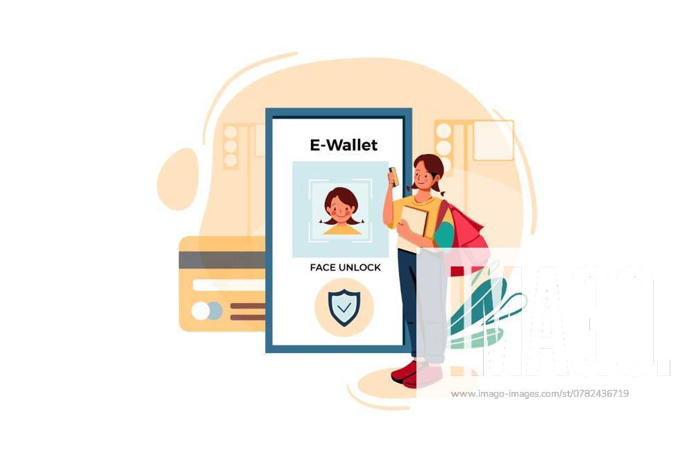 Face Unlock and pin Security Illustration, Digital Wallet Illustration concept. Flat illustration isolated on white background, Digital Wallet Illustration concept. Flat illustration isolated on white background, 27.09.2024,