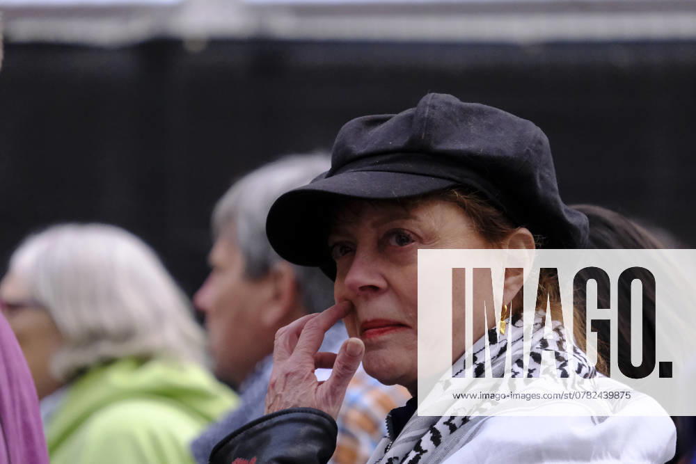 NEW YORK, NEW YORK - NOVEMBER 29th 2024: Susan Sarandon attends a Pro-Palestine protest to demand a ceasefire in the Hamas-Israeli war during Black Friday on November 29th 2024