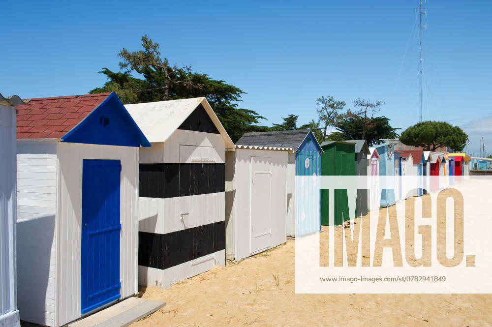 Beach huts on island Oleron in France Colorful beach huts on the beach at Saint-Denis island d Oleron in France