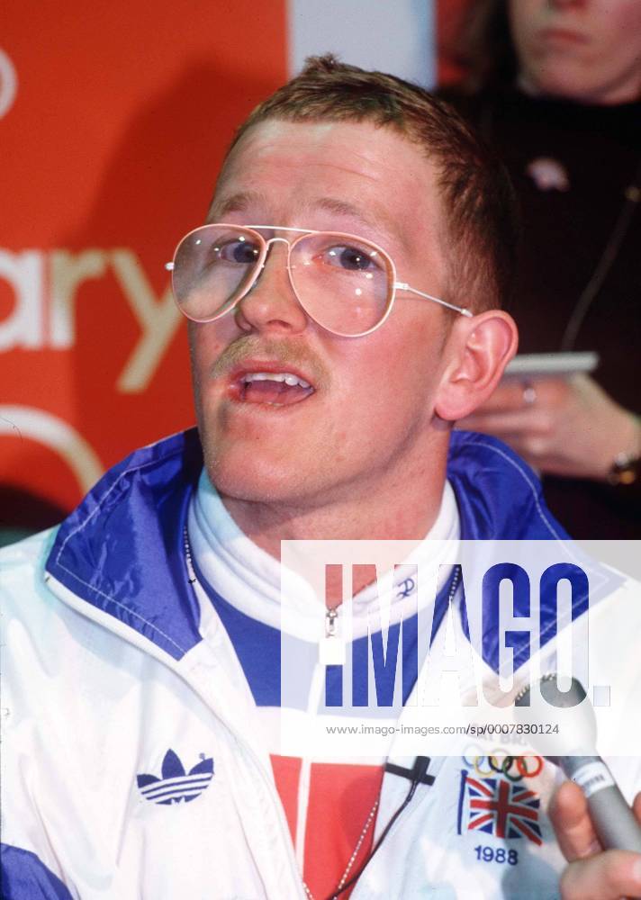 Eddie (The Eagle) Edwards (GBR).Press Conference. Ski Jumping. Winter Olympics 1988. Calgary. o0 Ski Skisport Nordisch Skispringen