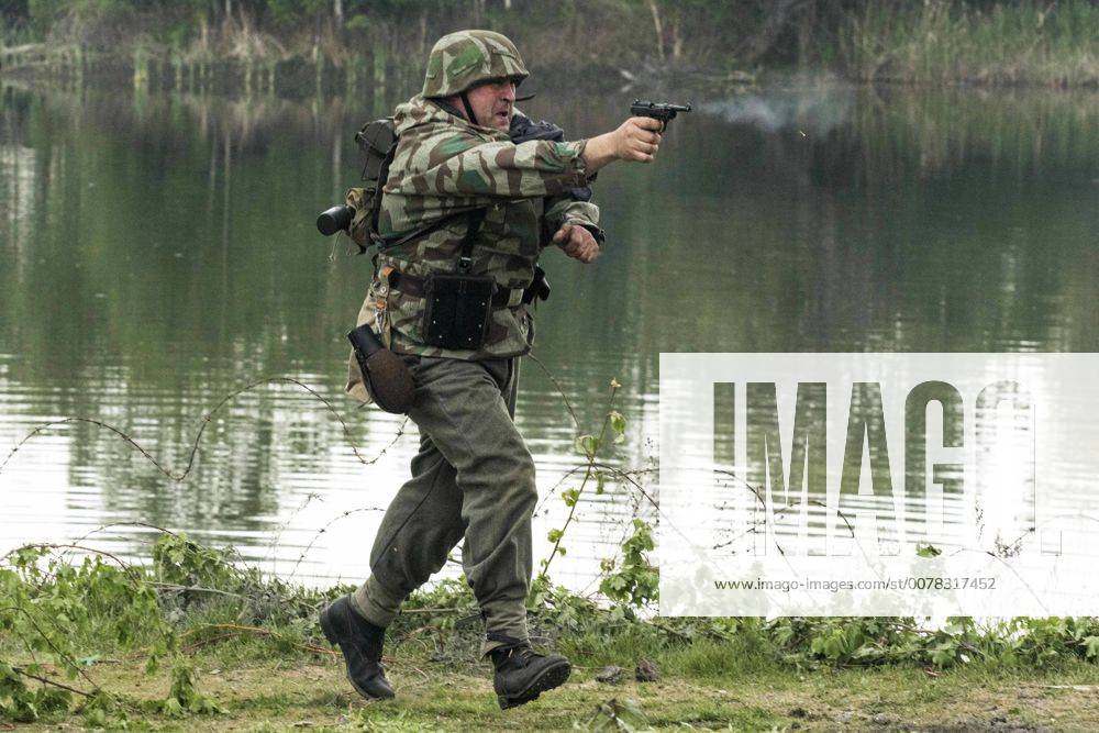 Sofia, Bulgaria - Reenactment near Sofia, Bulgaria, on 29 April 2017 of the Battle of the Transdanubian Hills during the World War II, a defensive operation of the Bulgarian Army against German Wehrmacht forces who were trying to capture the north bank of the Drava river. Sofia Bulgaria - ZUMAn230 20170429_zaa_n230_765