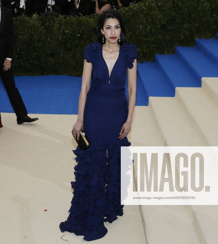 Huma Abedin arrives on the red carpet at the Costume Institute Benefit at The Metropolitan Museum of Art celebrating the opening of Rei Kawakubo Comme des Garcons: Art of the In-Between in New York City on May 1, 2017. NYP20170501617 JOHNxANGELILLO