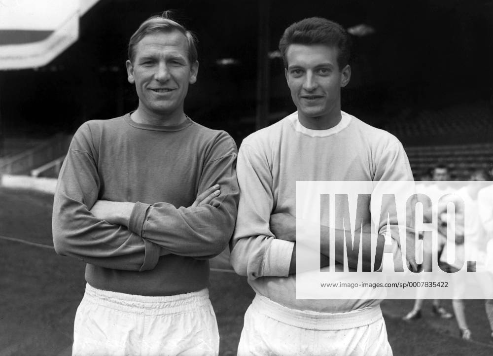 Neil Young and Goalkeeper, Bert Trautmann 31 07 1962 Manchester City Photocall 1962 63 season o0 Bernhard