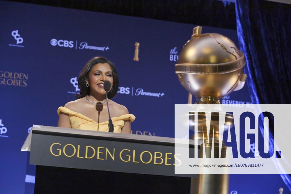 Actress Mindy Kaling announces nominees for the 82nd annual Golden Globe Awards at the Beverly Hilton Hotel in Beverly Hills, California on Monday, December 9, 2024. LAP2024120902 JIMxRUYMEN
