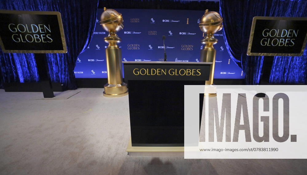 A view of the stage for the 82nd annual Golden Globe Awards nominations is pictured at the Beverly Hilton Hotel in Beverly Hills, California on Monday, December 9, 2024. LAP2024120903 JIMxRUYMEN