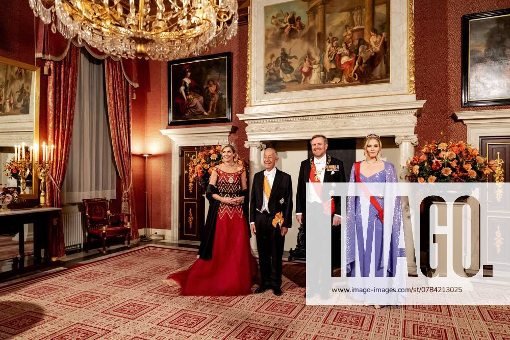 AMSTERDAM - Queen Maxima, President of Portugal Marcelo Rebelo de Sousa, King Willem-Alexander and Princess Amalia during the state banquet at the Royal Palace. The Portuguese president is in the Netherlands for a two-day state visit. ANP ROBIN VAN LONKHUIJSEN netherlands out - belgium out