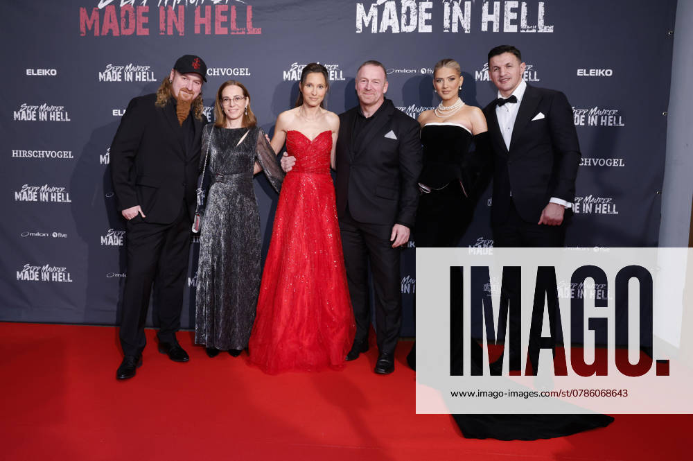 Ludwig Maurer, Stephanie Maurer, Jasmin Rank, Sepp Maurer, Marigona Krasniqi and Robin Krasniqi at the premiere of the documentary Sepp Maurer Made in Hell at CineWorld Cham, 16 12 2024 Foto:xxK.xKriegerx xFuturexImagex hell_4222