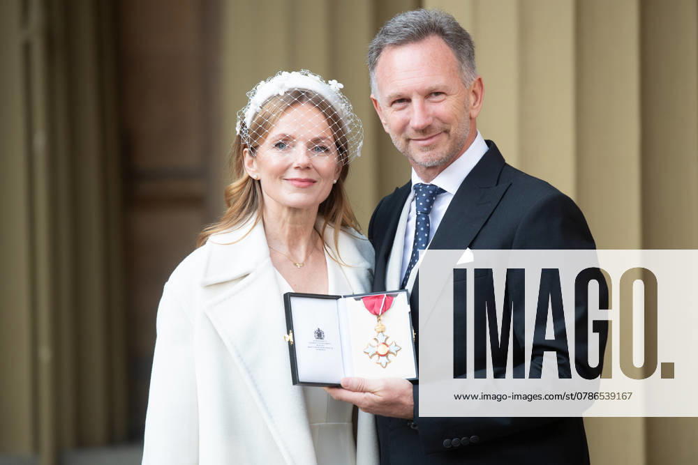 Investiture - Wednesday 18 December - Buckingham Palace, London Christian Horner, Team Principal and Chief Executive Officer of Red Bull Racing, of Brackley poses with wife Geri Horner (Geri Halliwell), as he is awarded a CBE (Commander of the Most Excellent Order of the British Empire) for services to Motor Sport at Buckingham Palace, London, England, UK on Wednesday 18 December, 2024., Credit:Justin Ng Avalon UK, England, London, Buckingham Palace