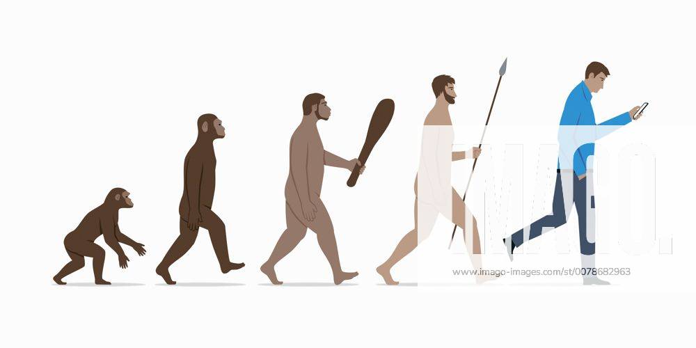 Entwicklungsstufen vom Affen zum Mann mit Smartphone