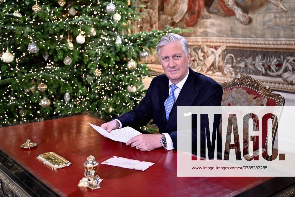 2024 Xmas speech of King Philippe BRUSSELS, BELGIUM - DECEMBER 17 : King Philippe of Belgium records his yearly Christmas message and best wishes at Laeken Royal Palace on December 17, 2024 in Brussels, Belgium, 17 12 2024 Brussels Belgium