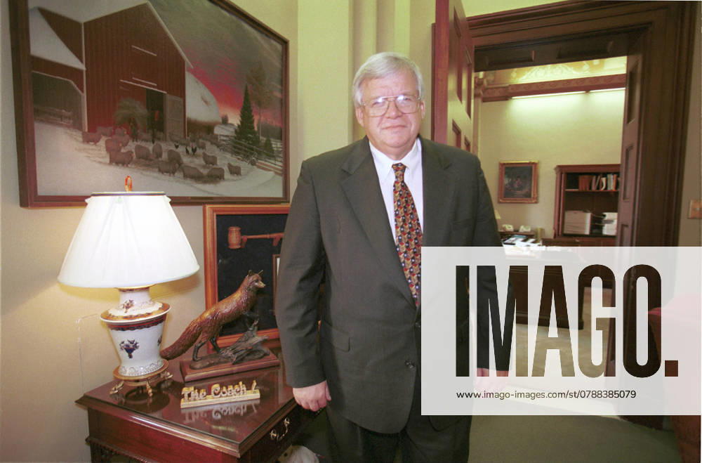House Speaker Dennis Hastert November 18, 1999: House Speaker Dennis Hastert poses in his office Thursday while members were conducting the final budget debate on the House Floor. Ian Wagreich Roll Call Washington, D.C.