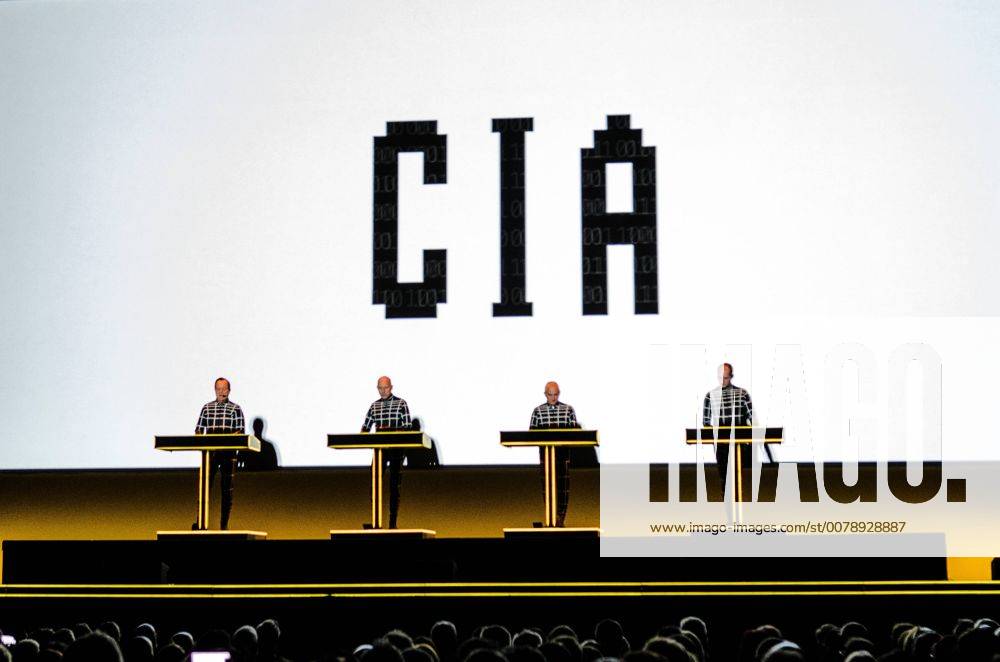 Brighton, United Kingdom - (L-R) Ralf Huetter, Henning Schmitz, Fritz Hilpert and Falk Grieffenhagen of Kraftwerk live in concert at Brighton Centre, Brighton, England on 7th June 2017 Brighton United Kingdom - ZUMAr152 20170607_zaa_r152_014