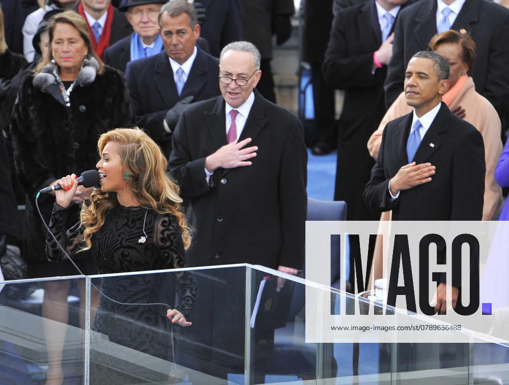 Inauguration for President Barack Obama s second term Beyonce performs the National Anthem at the inauguration ceremonies at the U.S. Capitol, Monday, January 21, 2013. (Mark Gail MCT) WASHINGTON DC USA