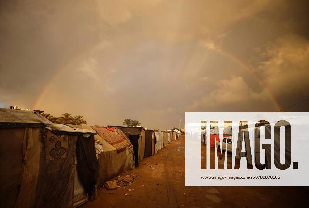 Daily Life In Deir al-Balah A rainbow appears over a makeshift camp in Deir el-Balah in the central Gaza Strip on December 30, 2024, amid the ongoing war between Israel and Hamas. Gaza Palestine