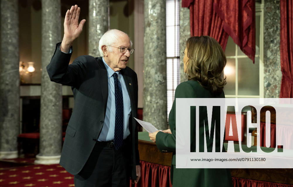 Vice President Kamala Harris participates in the ceremonial swearing-in ceremony with Senator Bernie Sanders (D-VT) in the Old Senate Chamber at the U.S. Capitol in Washington, DC on January 3, 2025. The ceremonial swearing-in ceremony takes place at the start of each Congress with January 3, 2025 marking the 119th United States Congress. WAP20250103901 LeighxVogel