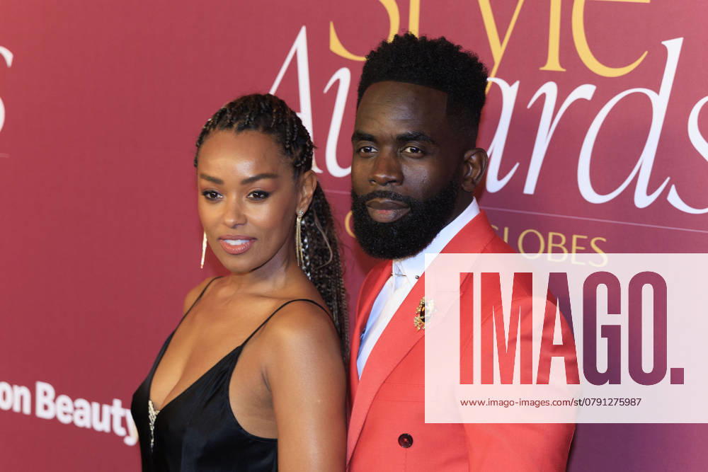 Melanie Liburd and Jimmy Akingbola (L-R) on the red carpet at the 2025 Golden Globes WWD Style Awards on Friday January 3, 2025 at the Four Seasons Hotel Los Angeles at Beverly Hills in Los Angeles, California. JAVIER ROJAS PI Los Angeles U.S - ZUMAp124 20250103_zaa_p124_121