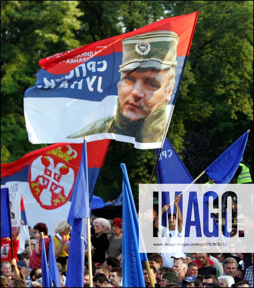 Politics meeting against arresting Ratko Mladic 29.05.2011 Belgrade(Serbia) Politics meeting against arresting of ex war commander of Bosnian Serbs army Ratko Mladic in organization of ultra nationalist Serbian Radical Party. Belgrade Serbia