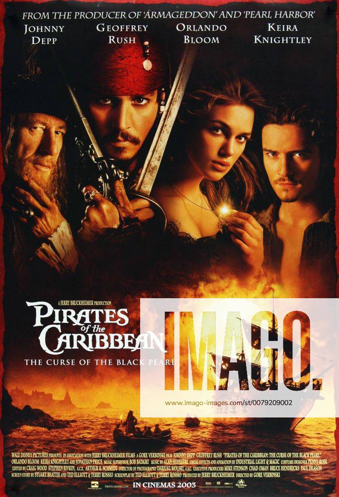Pirates of the Caribbean: The Curse of the Black Pearl - US Poster 2003 Walt Disney Productions Johnny Depp, Keira Knightley, Orlando Bloom, Geoffrey Rush Hollywood CA USA