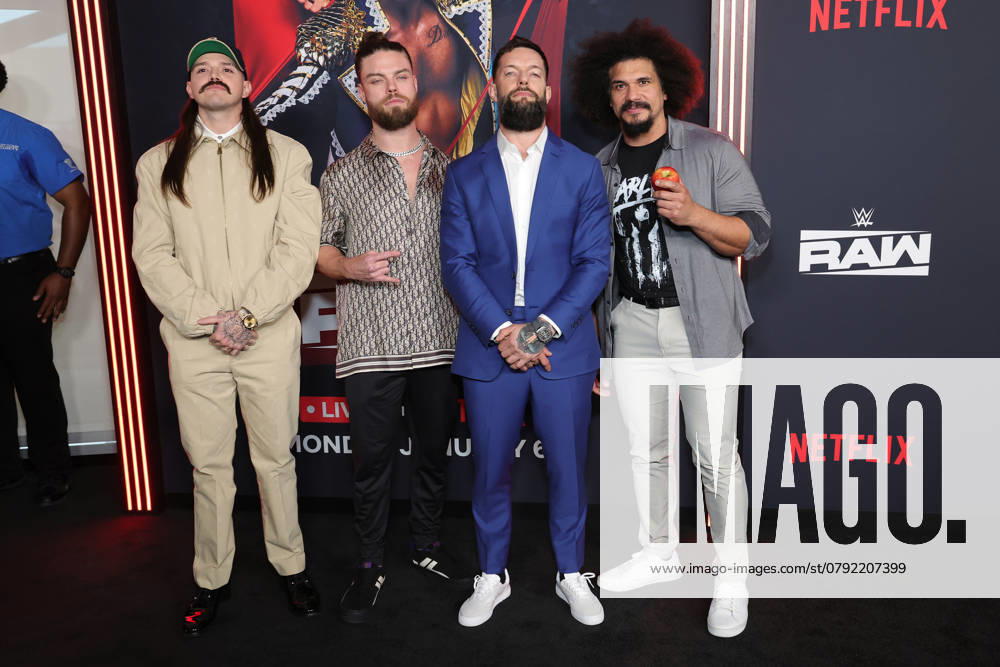 INGLEWOOD, CA - JANUARY 06: Dominik Mysterio, JD McDonagh, Finn Bálor,Carlito at the WWE Monday Night Raw Debuts On Netflix at The Intuit Dome Hollywood on January 06, 2025 in Inglewood, California.