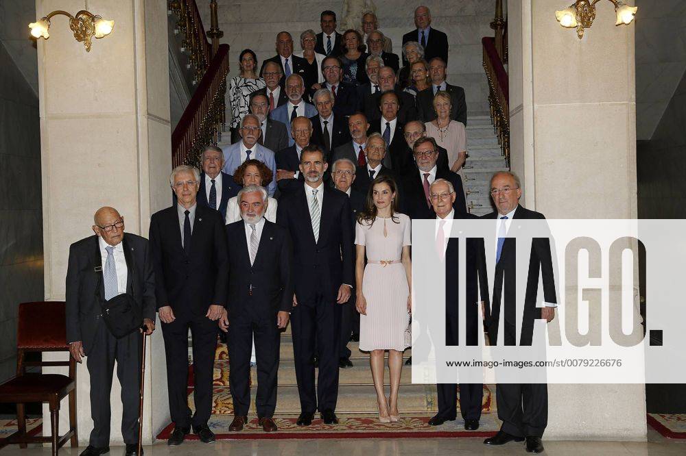 King Felipe VI of Spain and Queen Letizia of Spain attend the Presidency of the Plenary of the Spanish Royal Academy of Language RAE in presence the of of the members of the institution Manuel Seco Reymundo, Pere Gimferrer Torrens, Gregorio Salvador Caja, Francisco Rico Manrique, Francisco Rodriguez Adrados, Víctor Garcia de la Concha, Emilio Lled Inigo, Luis Goytisolo Gay, Mario Vargas Llosa, Antonio Munoz Molina, Juan Luis Cebrian Echarri, Ignacio Bosque Munoz, Luis Maria Anson Oliart, Luis Mateo Diez, Guillermo Rojo, Jose Antonio Pascual,Carmen Iglesias, Margarita Salas Falgueras, Arturo Perez-Reverte Gutierrez, Jose Manuel Sanchez Ron, Alvaro Pombo, Antonio Fernandez de Alba, Francisco Brines, Jose Manuel Blecua, Pedro Garcia Barreno, Salvador Gutierrez Ordonez, Javier Marias, Dario Villanueva Prieto, Jose Maria Merino, Soledad Puertolas Villanueva, Ines Fernandez-Ordonez, Pedro Al (2017062205)